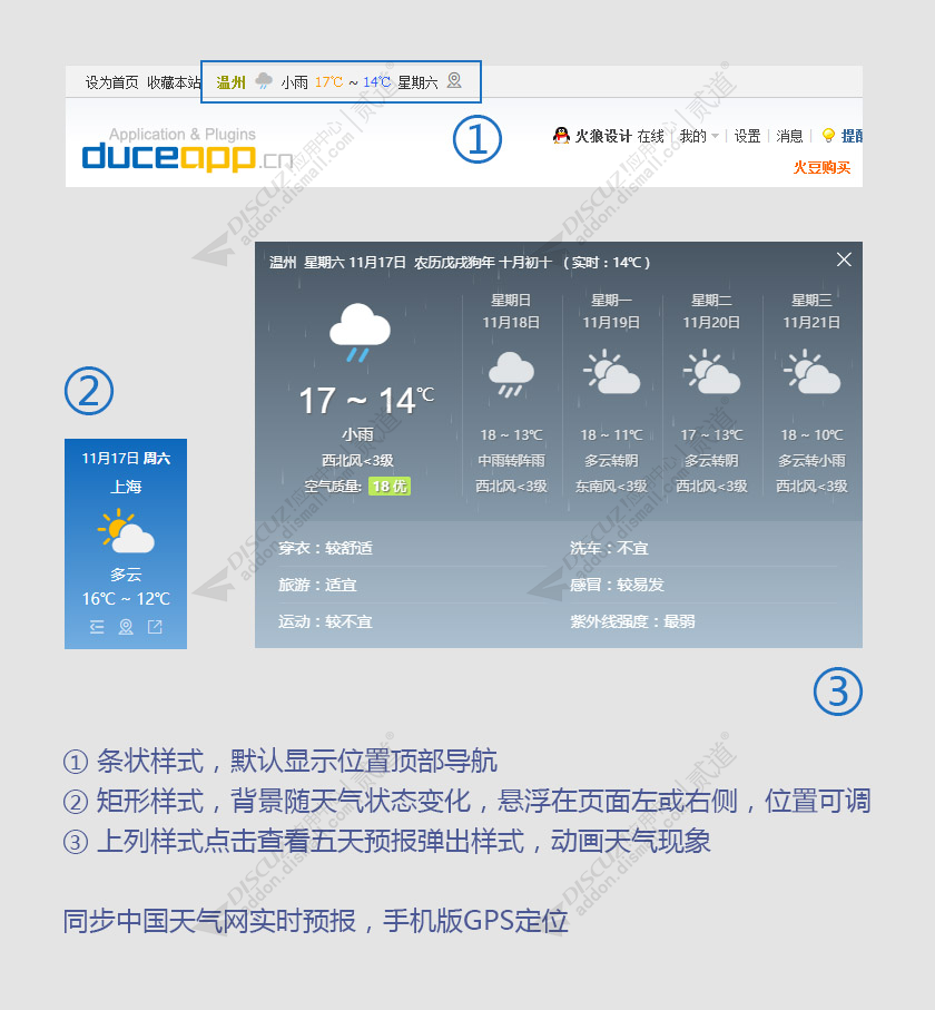 Discuz! 火狼天气插件 国内版 3.2.11(duceapp_weather)