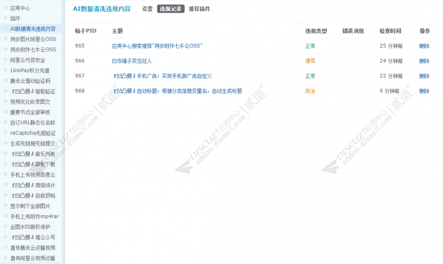 Discuz! AI数据清洗违规内容 商业版组件V1.5.0(apoyl_aicleandata)